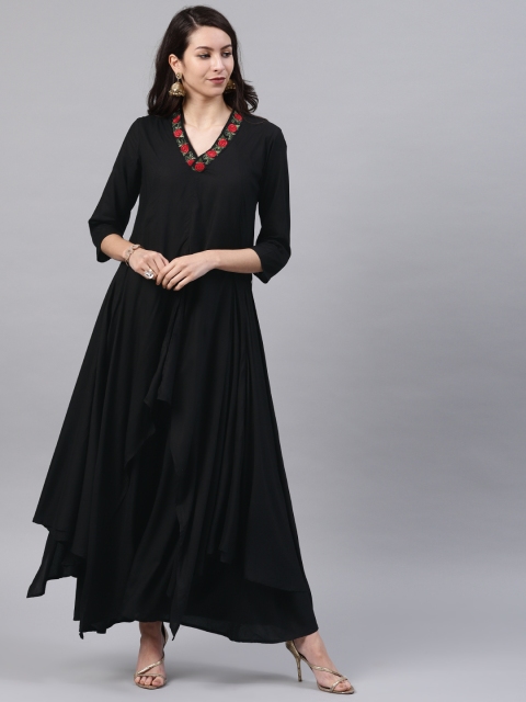 

Vishudh Women Black Solid Maxi Dress