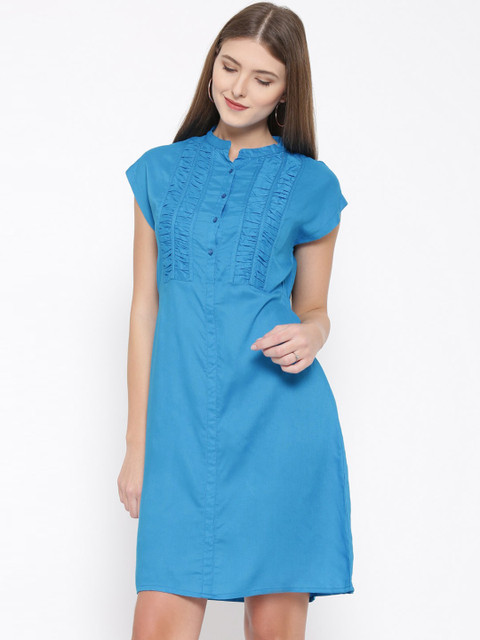 

RARE Women Blue Solid A-Line Dress