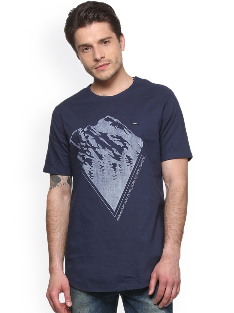 

Peter England Men Navy Blue Printed Round Neck T-shirt