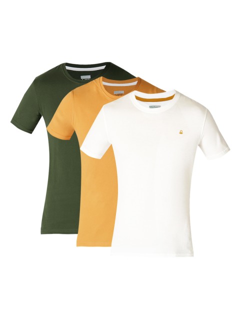 

United Colors of Benetton Men Pack of Three Solid Round Neck T-shirt, Mustard
