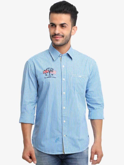 

Flyrs Club Men Blue Smart Slim Fit Striped Casual Shirt