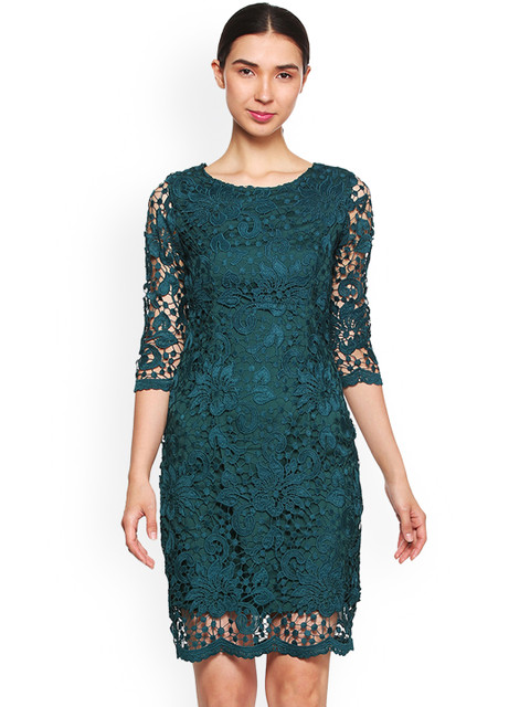 

Van Heusen Woman Green Self Design Sheath Dress