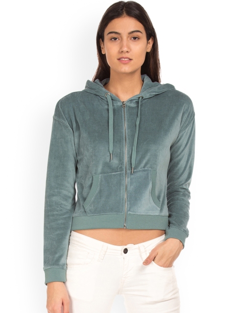 

Aeropostale Women Green Solid Hooded Sweatshirt