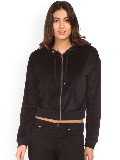 

Aeropostale Women Black Solid Hooded Sweatshirt