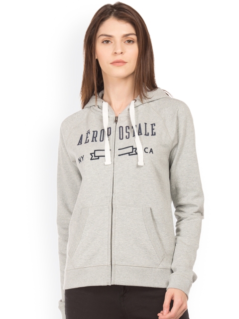 

Aeropostale Women Grey Printed Hooded Sweatshirt