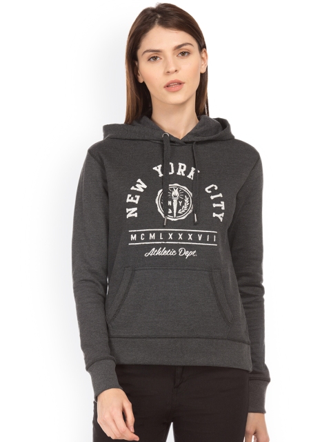 

Aeropostale Women Grey Printed Hooded Sweatshirt