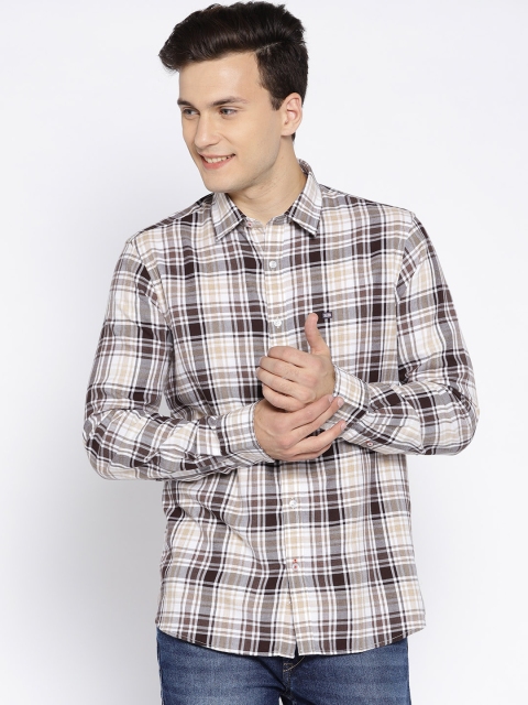 

Arrow Sport Men Coffee Brown & Off-White Slim Fit Checked Casual Shirt