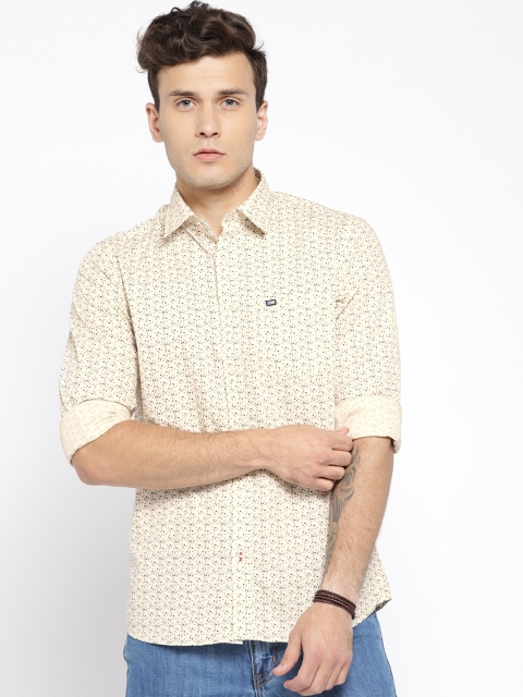 

Arrow Sport Men Cream-Coloured & White Slim Fit Printed Casual Shirt