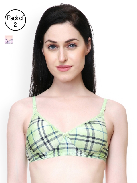

Lady Lyka Pack of 3 Checked T-shirt Bra CHECKMATE-GRN-PNK-BLU, Green