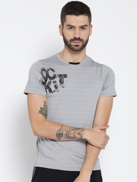 

rock.it Men Grey Striped Round Neck Training T-shirt