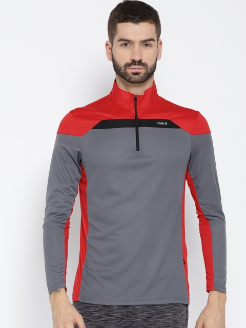 

rock.it Men Grey & Red Colourblocked High Neck T-shirt