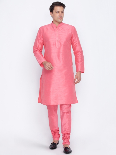 

VASTRAMAY Men Pink Solid Kurta with Pyjamas