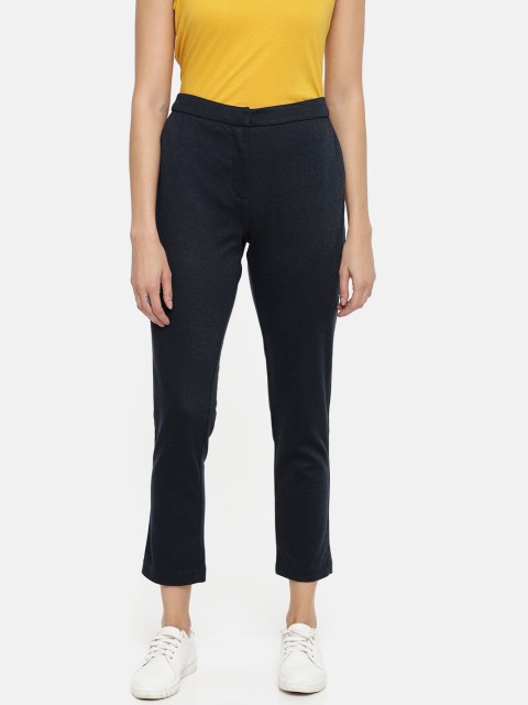 

ether Women Navy Blue Self Design Track Pants