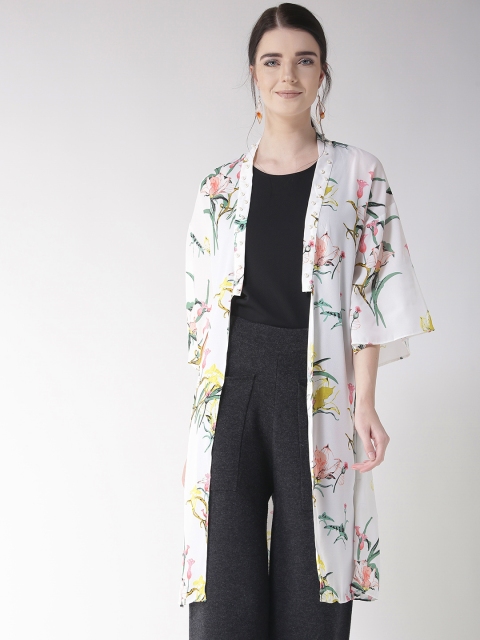 

Madame White & Green Printed Open Front Longline Shrug