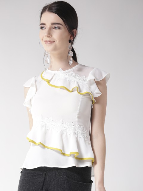 

Madame Women White Solid Layered Top