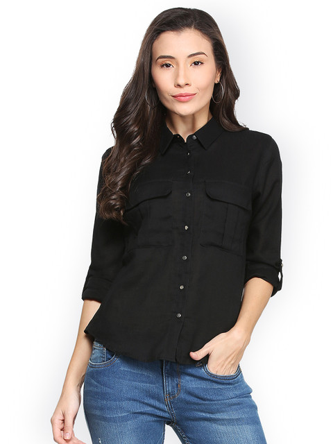 

People Women Black Regular Fit Solid Casual Shirt
