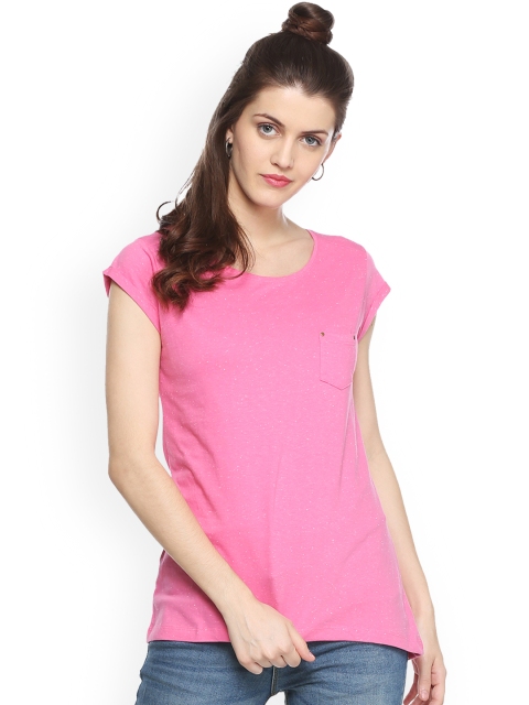 

People Women Pink Self Design Round Neck T-shirt