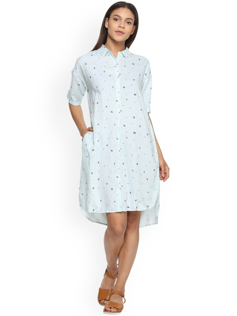 

People Women Blue Printed Shirt Dress