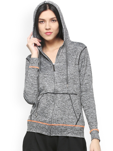 

People Women Grey Self Design Hooded Sweatshirt