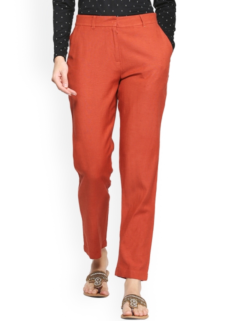 

People Women Rust Solid Regular Trousers