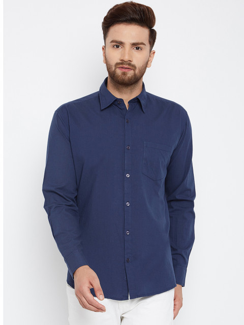 

Cladien Men Navy Blue Classic Regular Fit Solid Casual Shirt