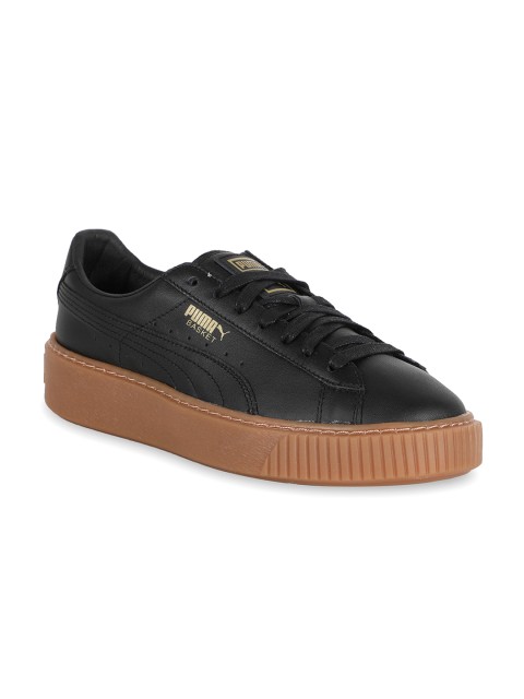 

Puma Women Black Leather Basket Platform Core Sneakers