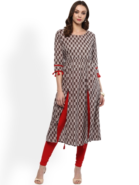 

Evam Women Brown Printed Straight Kurta