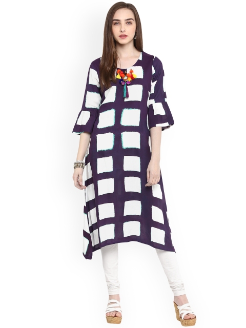 

Evam Women Purple & White Printed A-Line Kurta