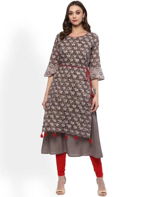 

Evam Women Taupe Printed A-Line Kurta