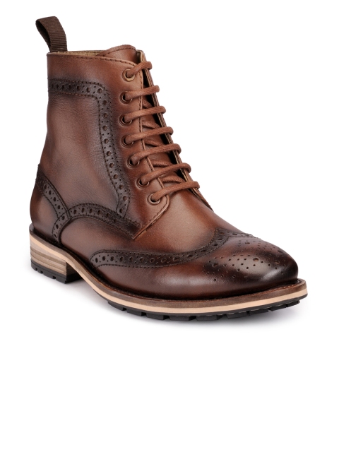 

Teakwood Leathers Men Brown Textured Leather High-Top Flat Boots