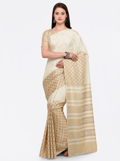 

Saree mall Beige & Off-White Silk Blend Printed Saree