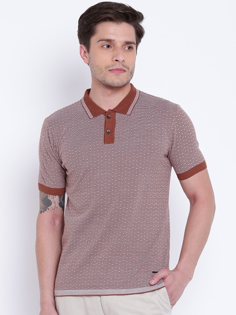 

Monte Carlo Men Brown Self Design Polo Collar T-shirt