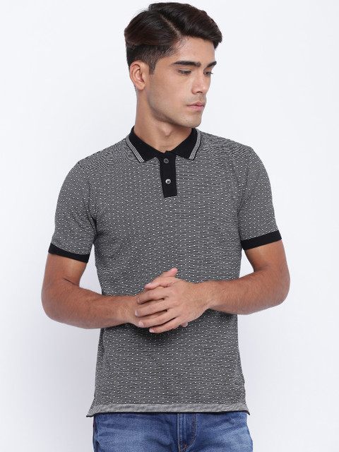 

Monte Carlo Men Black Self Design Polo Collar T-shirt
