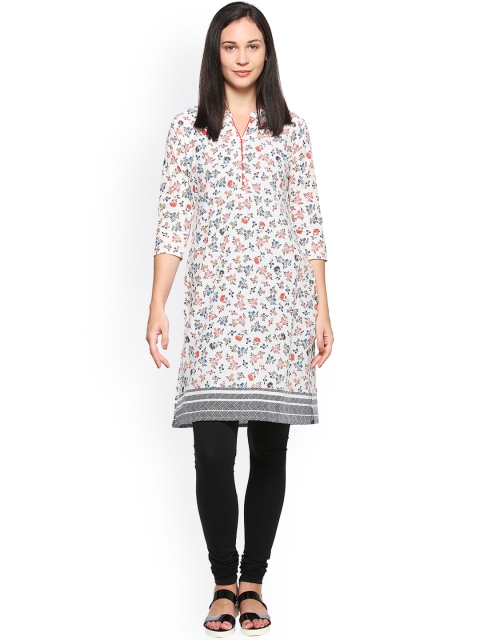 

People Women White Printed Straight Kurta