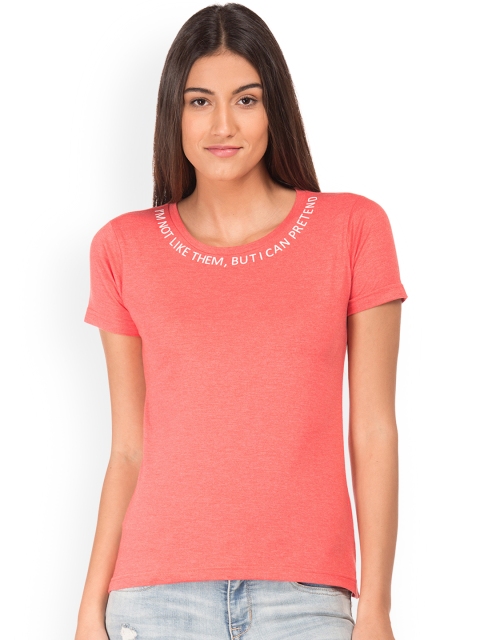 

Flying Machine Women Coral Printed Round Neck T-shirt