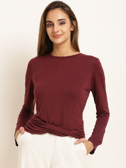 

Marie Claire Women Maroon Solid Pure Cotton Top