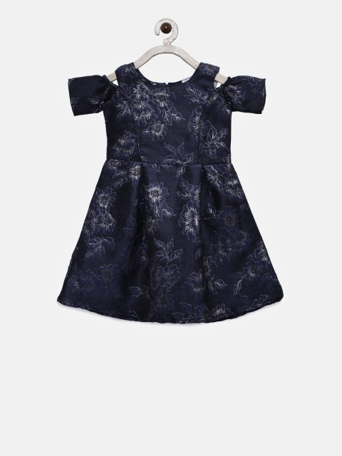 

Doodle Girls Navy Blue Self Design A-Line Dress