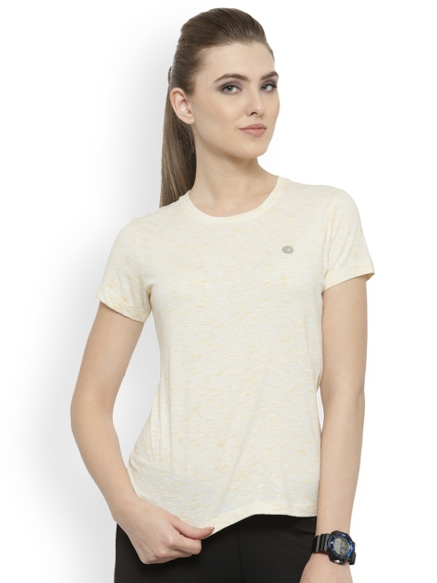 

BUKKUM Women Yellow Self Design Round Neck T-shirt
