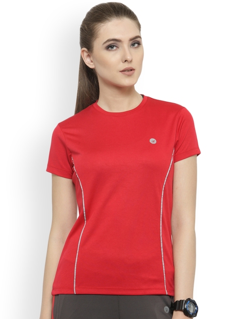 

BUKKUM Women Red Solid Round Neck T-shirt
