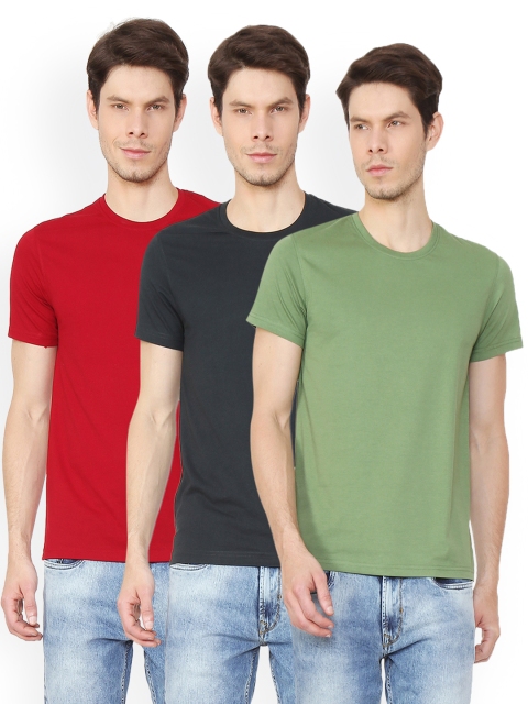 

Peter England Casuals Men Pack of 3 Round Neck T-shirts, Green