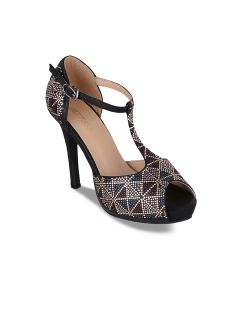 

SHUZ TOUCH Women Black Embellished Peep Toes