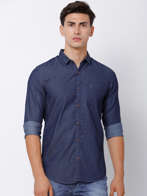 

Black coffee Men Blue Slim Fit Solid Casual Shirt