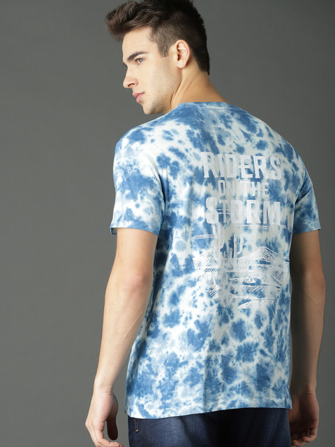 

Roadster Men White & Blue Dyed Round Neck T-shirt
