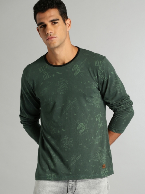 

Roadster Men Green Printed T-shirt