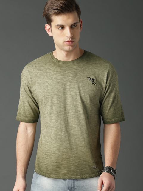 

Roadster Men Olive Green Dyed Round Neck T-shirt