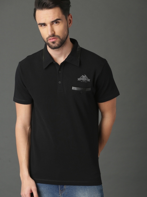 

Roadster Men Black Solid Polo Collar T-shirt