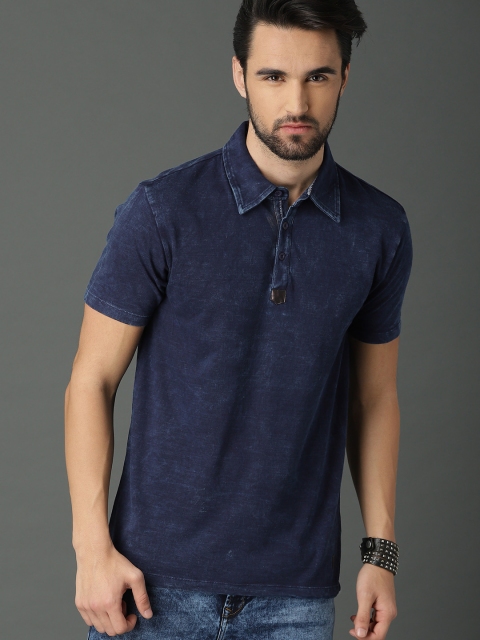 

Roadster Men Navy Blue Solid Polo Collar Pure Cotton T-shirt