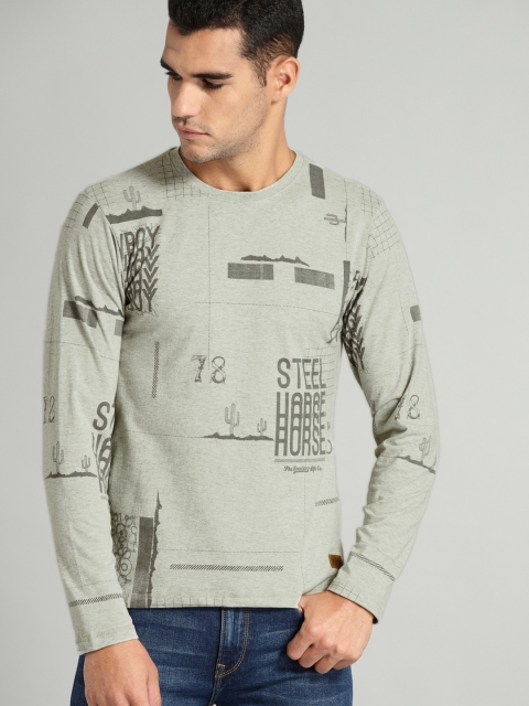 

Roadster Men Grey Printed Round Neck T-shirt