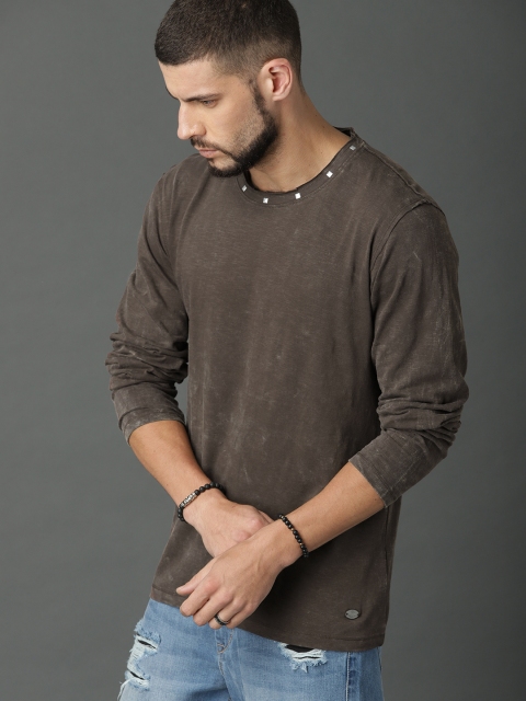 

Roadster Men Brown Solid Pure Cotton T-shirt