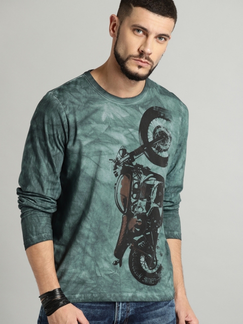 

Roadster Men Teal Printed Round Neck T-shirt
